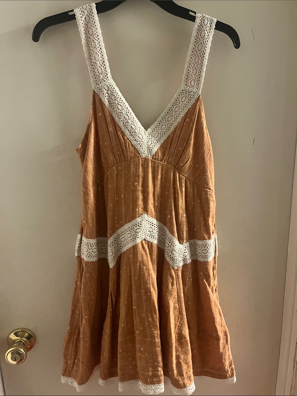 Western Crochet-Trim Sundress in Rust Orange